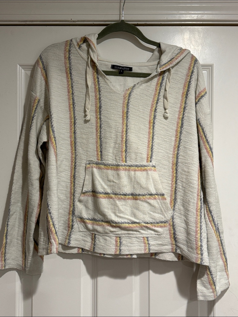 Ocean Drive Women’s Cream Striped beach Hoodie Pullover